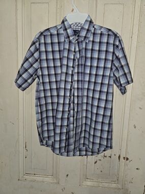 Basic Editions Kid's Short-Sleeve Plaid Button-Down Shirt - Blue & Black